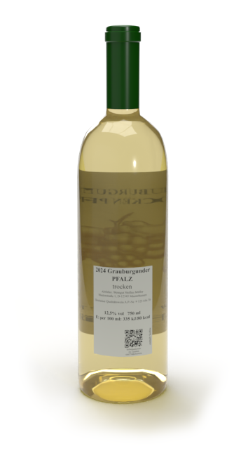 Weißweinflasche von hinten, mit RS Etikett - Wein-E-Label nach EU-Verordnung 2021/2117