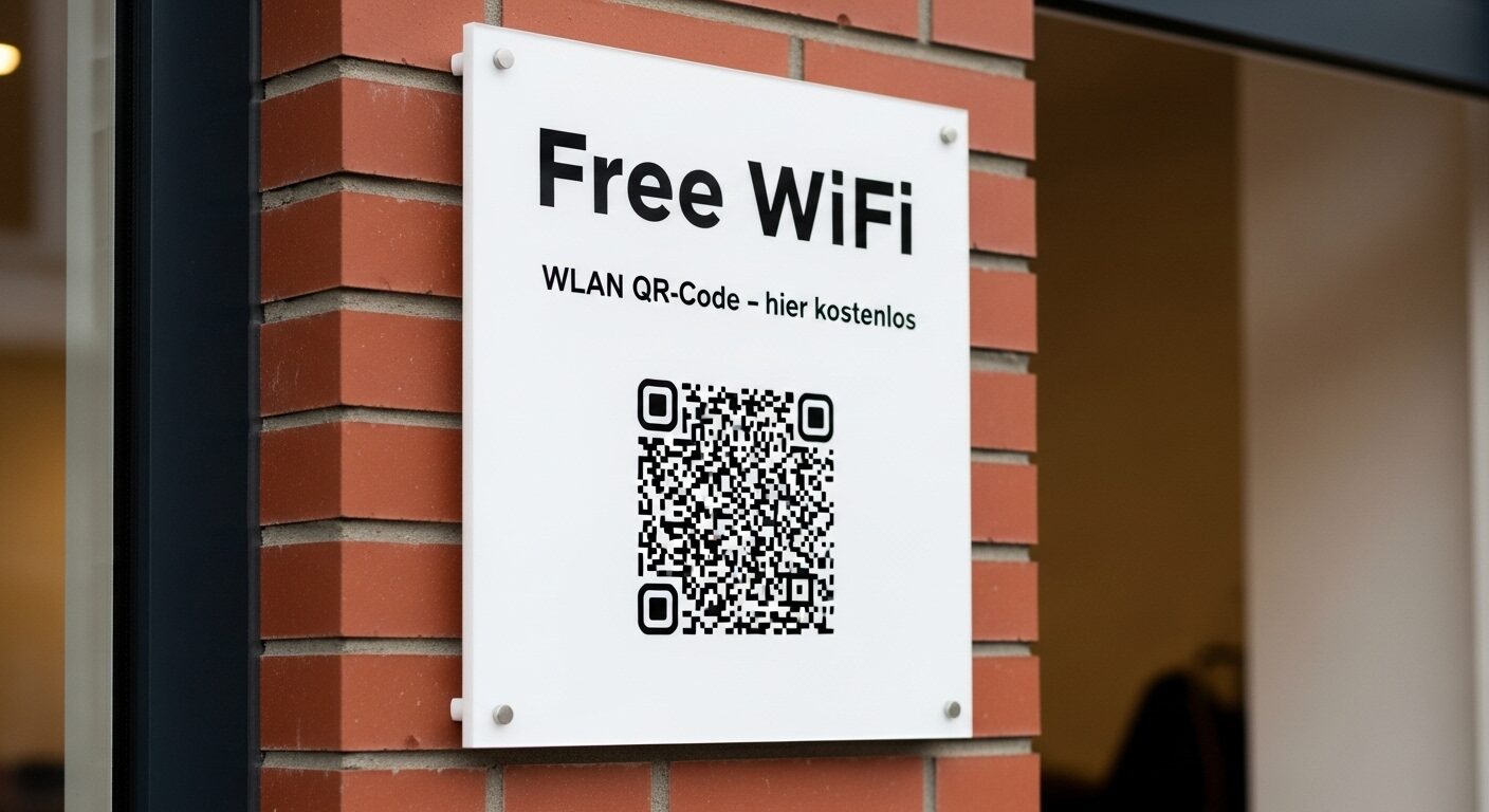 Wlan QR-Code kostenlos generieren Ein Smartphone-Nutzer scannt einen WLAN QR-Code in einem Café, um sich mit dem WiFi-Netzwerk zu verbinden.