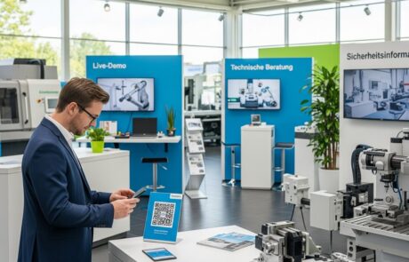 Besucher scannt WLAN-QR-Code im Showroom für zeitlich begrenzten Internetzugang