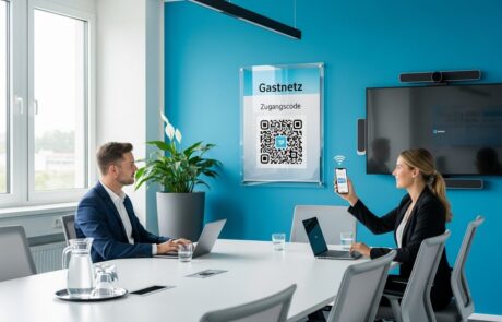 Gastnetz-Zugang in einem modernen Büro per WLAN-QR-Code